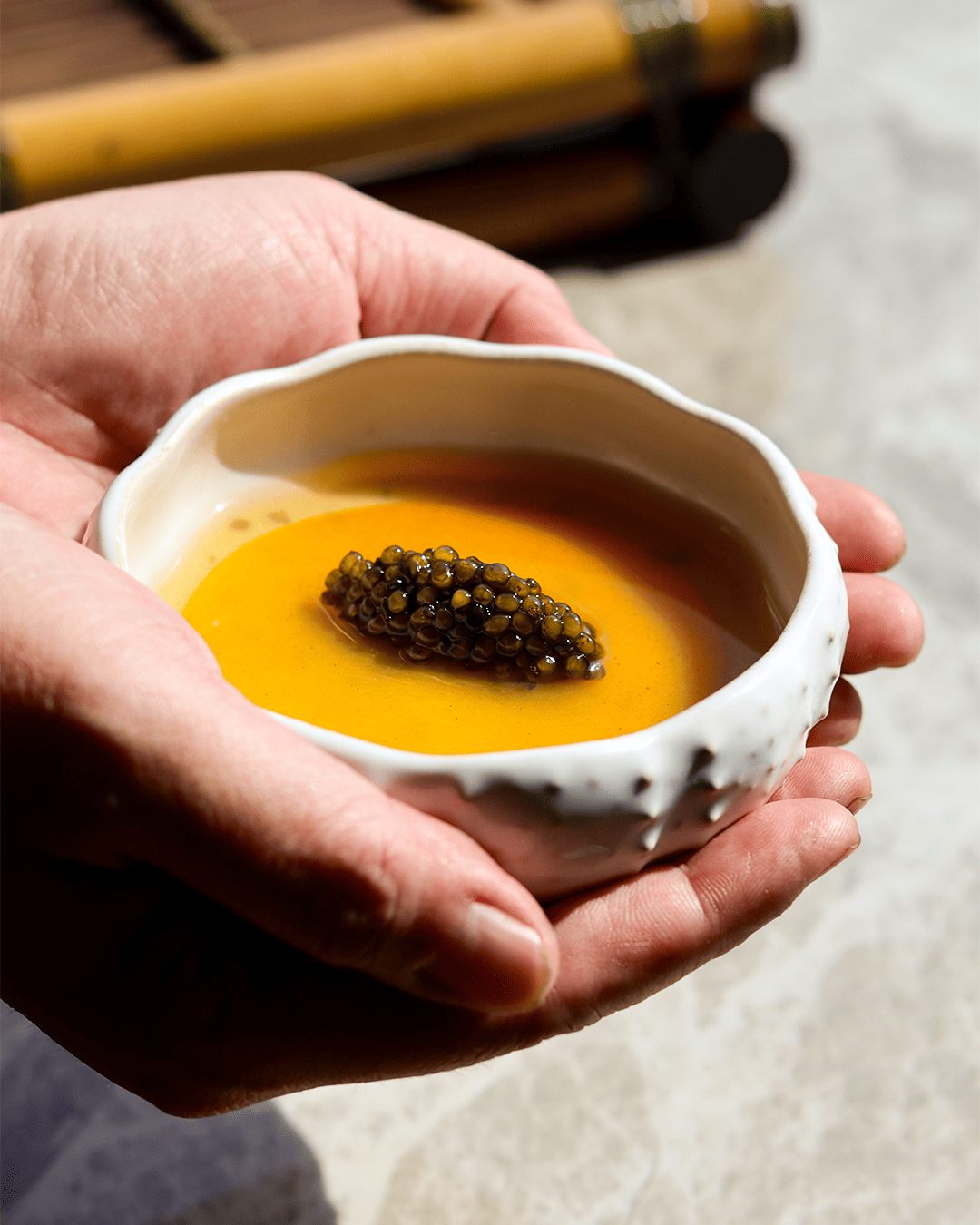 Golden broth with caviar